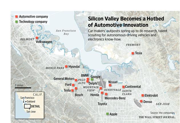 旧金山湾区科技公司、汽车公司分布