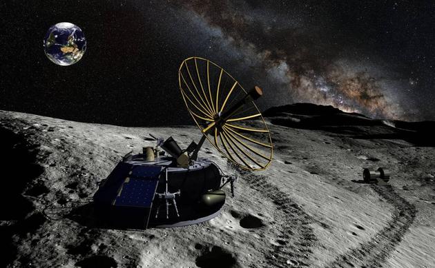月球快车公司MX-1微型着陆器在月面工作效果图。这家初创公司相对不那么有名，他们正打算在明年某个时间将一个重约20磅(约合9公斤)的载荷送到月球表面