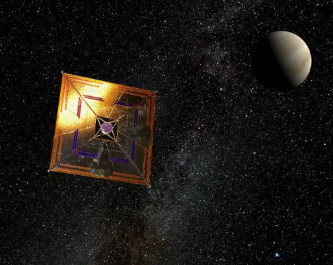 太阳帆探访遥远的行星或恒星系统的概念图。图片来源:Andrzej Mirecki / Wikimedia Commons