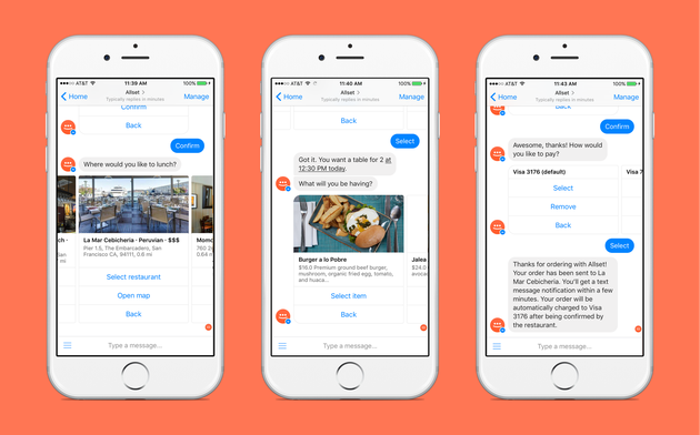 Facebook聊天机器人可以订餐订桌了
