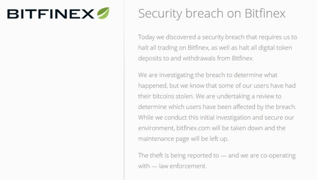 Bitfinex近12万枚比特币被盗 比特币价格狂跌25%图片 第2张