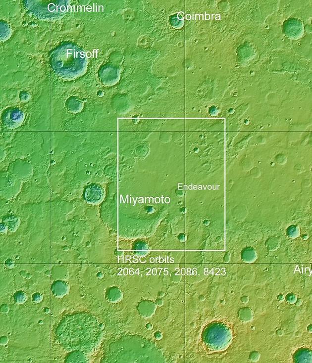 图为火星上的子午线高原。2004年，NASA的“机遇号”探测器也按照该轨道降落在子午线高原地区的耐力环形山附近。在过去五年间，“机遇号”一直在对直径22公里的耐力环形山进行探索。