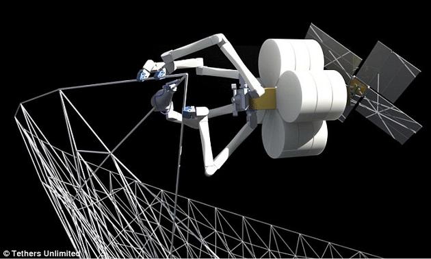 “SpiderFab”计划一旦成功，将会有一大群机器蜘蛛忙碌于太空之中，它们可以通过3D打印设备打印出各种巨型太空系统结构并将其有效地组装起来。