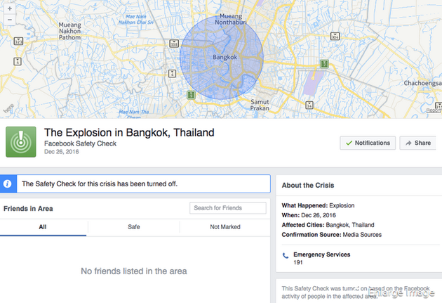 Facebook安全检查功能发布假警报,称曼谷出现爆炸