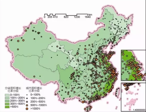 ►中国城市1990~2010发展速度分布图
来源:《科学通报》