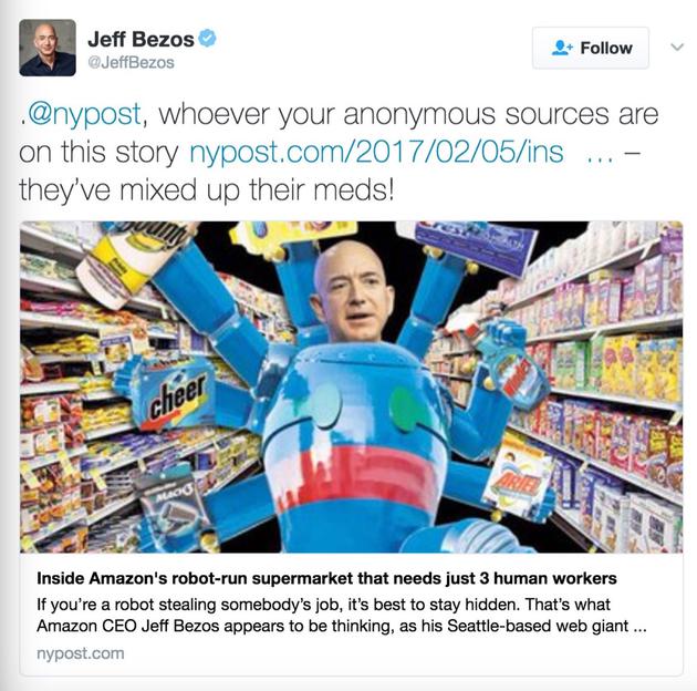 贝索斯在个人Twitter中怒怼记者