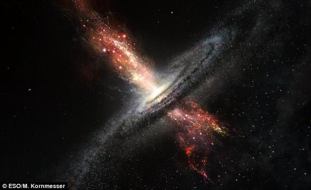 科学家发现，恒星可以在超大质量黑洞的猛烈“狂风”中形成。图中是这一场景的艺术想象图。