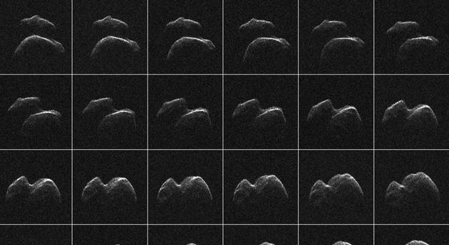 小行星2014 JO25的图像，由NASA位于莫哈韦沙漠的金石太阳系雷达的数据合成，发布于2017年4月18日