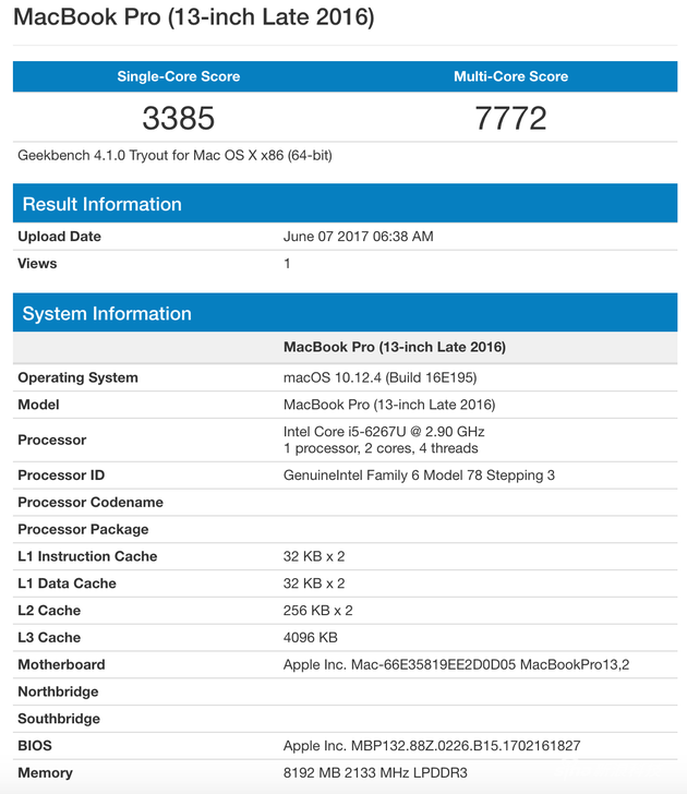 2016款 新MacBook Pro跑分