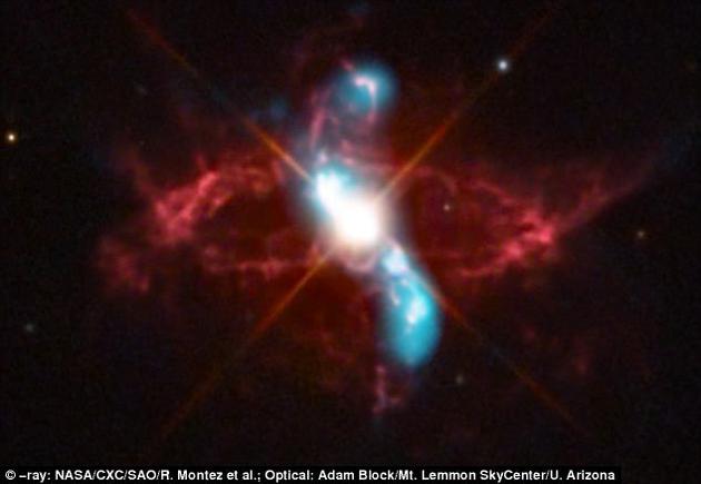 R Aqr共生恒星并非由一颗恒星构成,而是两颗,一颗是体积较小的密集白矮星,另一颗是寒冷的红巨星。