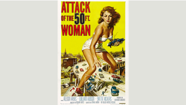 这是1958年美国科幻电影《50英尺女巨人的攻击》的电影海报。