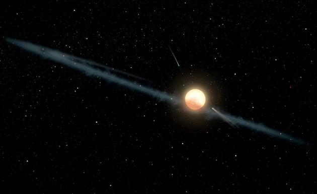 图中艺术家描绘一个假设的灰尘环环绕KIC 8462852恒星。