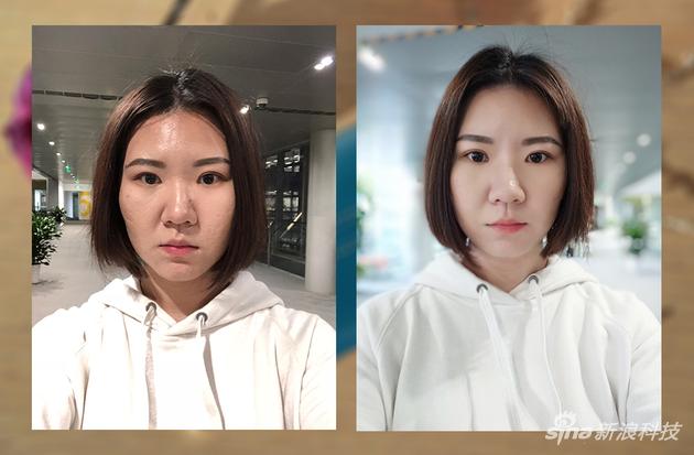左为iPhone拍摄,右为美图 V6所拍(三级美颜)