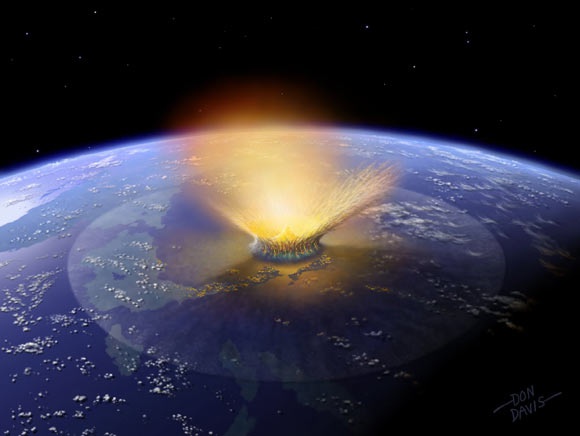NASA绘制的小行星撞击行星的示意图。
