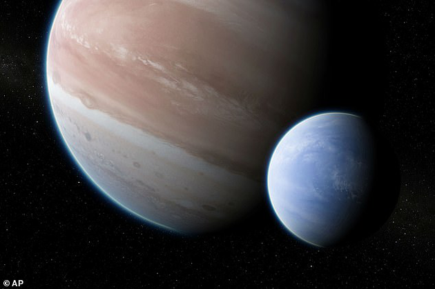 系外行星开普勒-1625b的艺术想象图,它可能拥有一颗卫星。