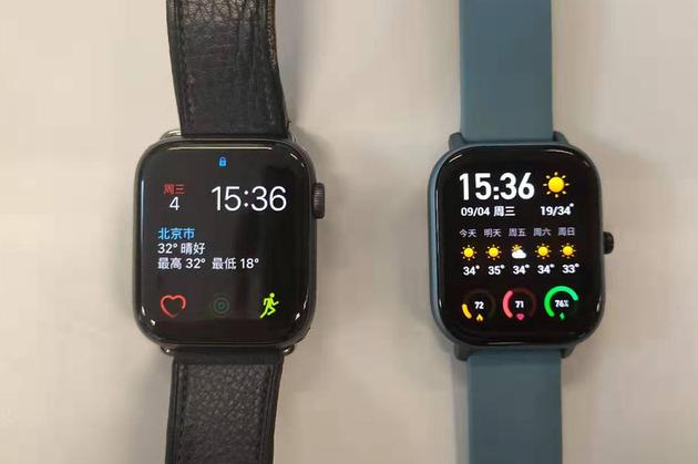 左为Apple Watch右为Amazfit GTS