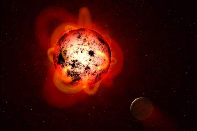 图中描述的是一颗环绕红矮星运行的系外行星。