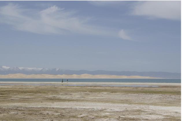 图7 正在青海湖畔追寻环颈鸻的研究者们。（摄影师：黄秦）