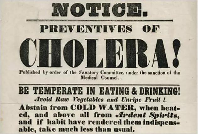 · 1849年，美国纽约，卫生署发布的霍乱防疫公告