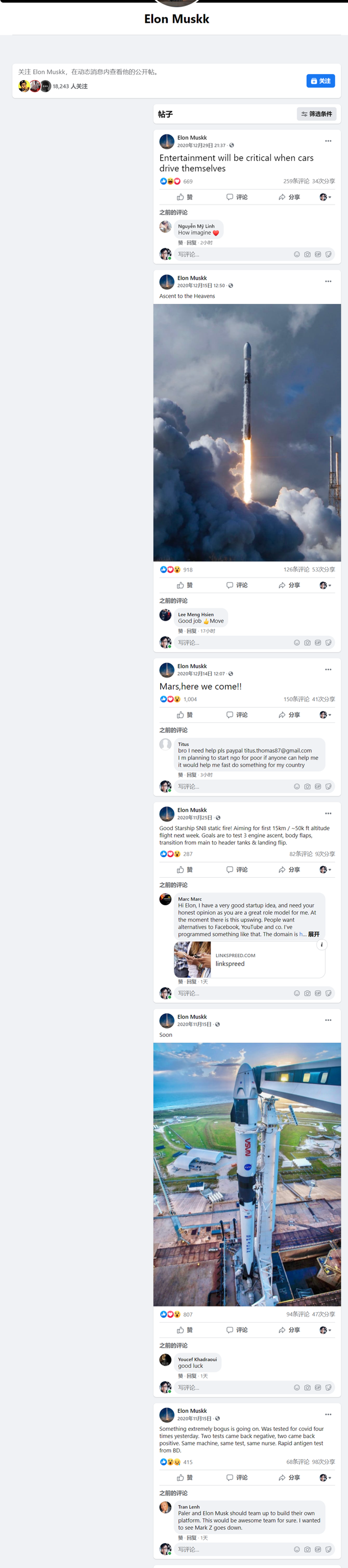 Musk的高仿Facebook账号