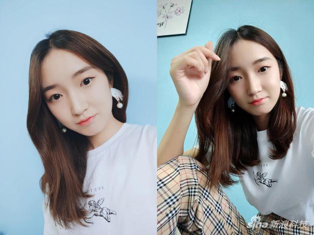 美颜级别调高之后（左）