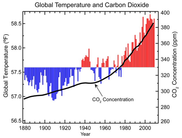 自20世纪初，全球表面温度显著升高，大约升高了14华氏度