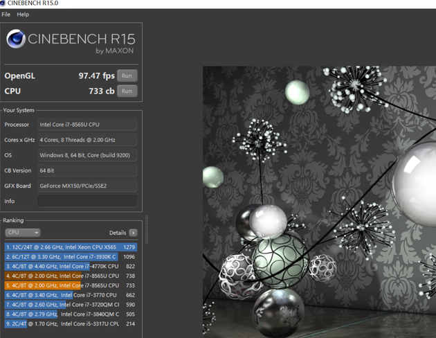 HUAWEI MateBook 13 CineBench R15跑分