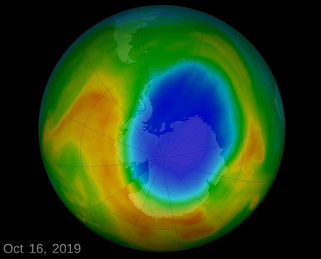 在9月到10月之间，臭氧层洞缩小到约1000万平方公里，这是有记录以来的最小水平