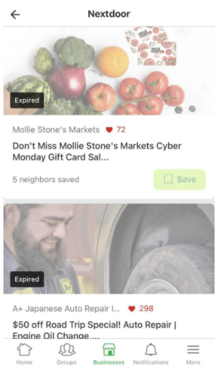 （本地小商家提供的优惠折扣，截图自Nextdoor）