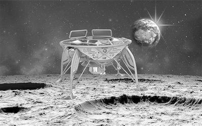 以色列“创世纪”号探测器在月球着陆（艺术构想图）。图片来源：太空网