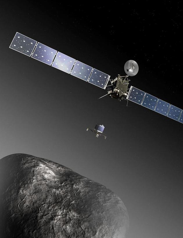 罗塞塔号及其着陆器“菲莱”号在67P/丘留莫夫-格拉西缅科彗星上着陆。在接近彗星之前飞掠地球时，该飞船被误认为是一颗小行星