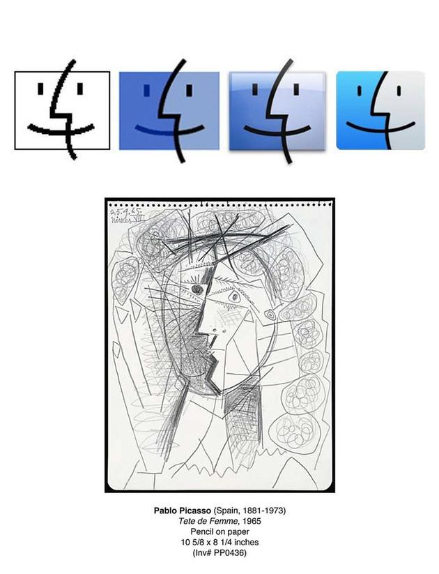 ▲ 应用在‘访达’上的双面人笑脸图标，之后还迭代了数版，下图则是毕加索的双面人草稿画