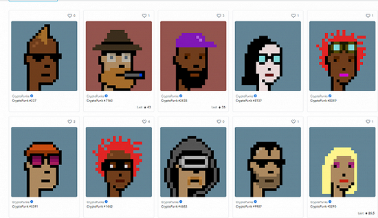 正在OpenSea上拍卖的CryptoPunks 图源:OpenSea