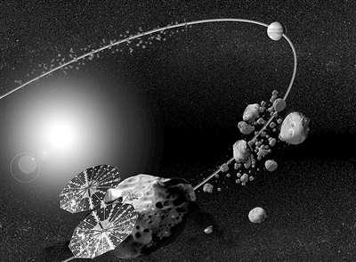 “露西”将拜访木星附近特洛伊小行星群(艺术图)。图片来源:美国太空网
