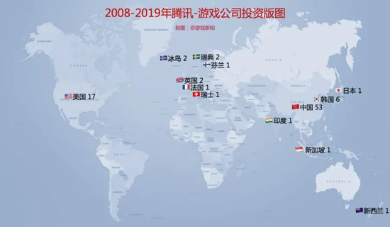 2008-2019年腾讯投资游戏公司版图，来源：游戏新知