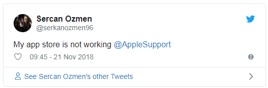 一名Twitter用户:“我的苹果应用商店不能用了。”