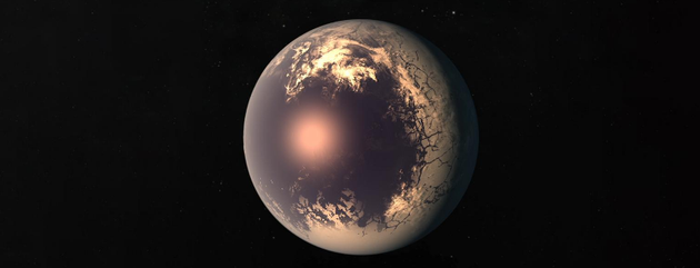 潮汐锁定行星仅能一侧朝向主恒星，这将影响该行星的气候系统。图中艺术家描绘的系外行星犹如一颗巨大的眼球，行星光亮一侧是液态海洋，黑暗一侧覆盖着冰冷外壳。