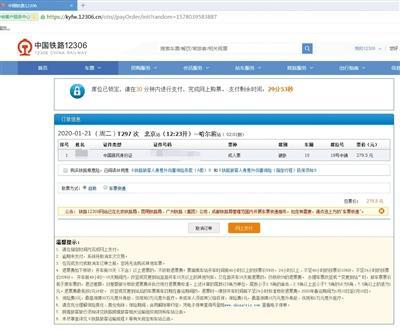 黄牛伪造的12306购票支付页面，令不少人上当。受访者供图