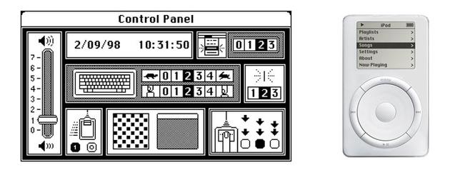 ▲ 早期麦金塔电脑系统的控制面板，还有之后的 iPod，都应用了 Chicage 字体