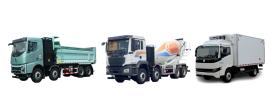 图为EV-DTB·渣土车、EV-DTB·搅拌车、EV-DTB·冷藏车