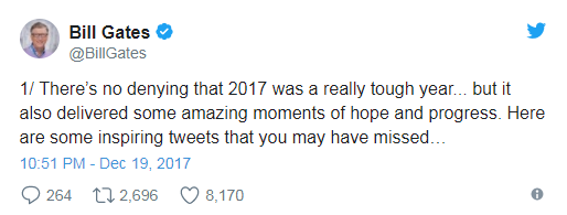 比尔-盖茨分享2017年让他感动的几件事:让你乐观