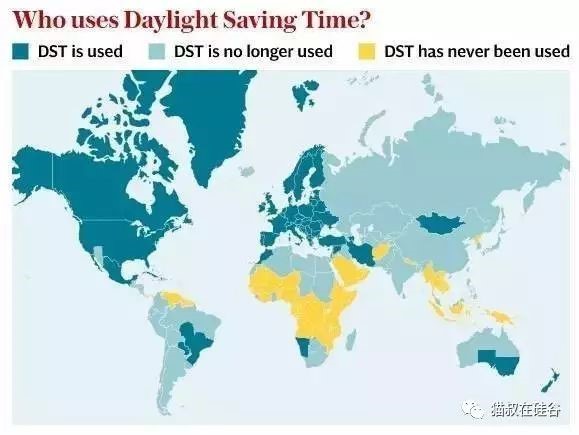 深蓝色是目前仍然采用夏令时的国家或地区