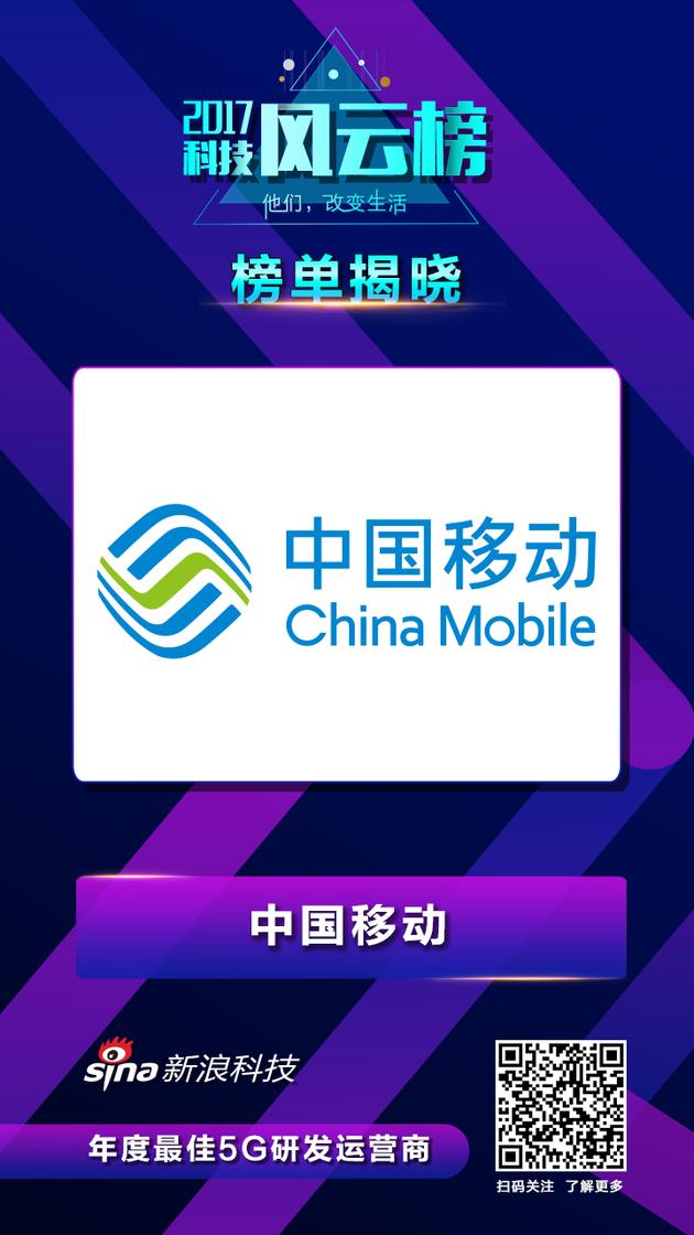 中国移动获2017科技风云榜年度最佳5G研发运营商