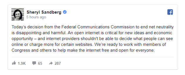 桑德伯格Facebook表态截图