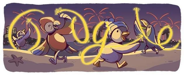 谷歌跨年涂鸦：“企鹅一家子”欢庆2018新年