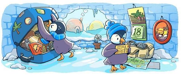 谷歌跨年涂鸦：“企鹅一家子”欢庆2018新年