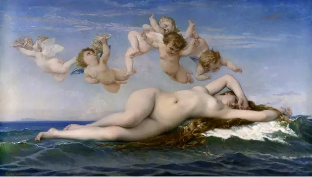 亚历山大·卡巴内尔的名画《维纳斯的诞生》描绘了希腊神话中爱神维纳斯出世的场景，也展现了女性往往在大腿堆积脂肪的特点。