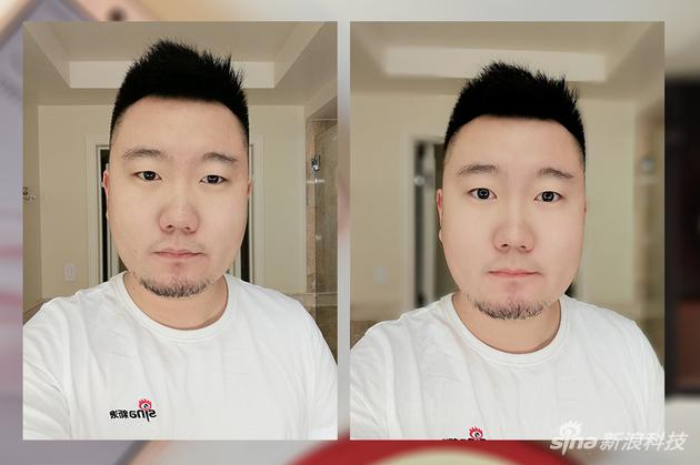 左侧为未开启美颜和人像模式,右侧开启美颜并打开人像模式