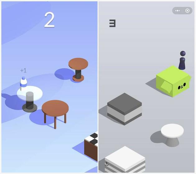 左边是欢乐跳瓶，右边是跳一跳