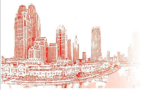 优化城市空间布局，打造紧凑活力“津城”和创新宜居“滨城”双城发展格局。图为天津市和平区津湾广场。
